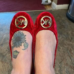 Michael Kors red velvet ballet slipper flats
